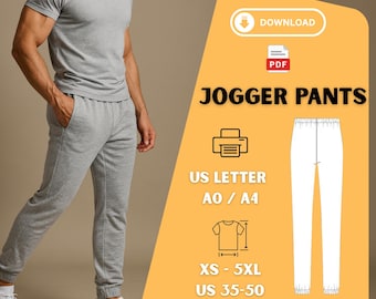 Mens Jogger Style Pants Sewing Pattern PDF: Loungewear XS-5XL (Digital File)