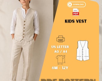 Patrón de costura para chaleco infantil de lino, chaleco clásico con botones (descarga en PDF)
