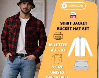 Unisex Shirt Jacket and Bucket Hat Sewing Pattern – Reversible PDF A0 A4 Letter