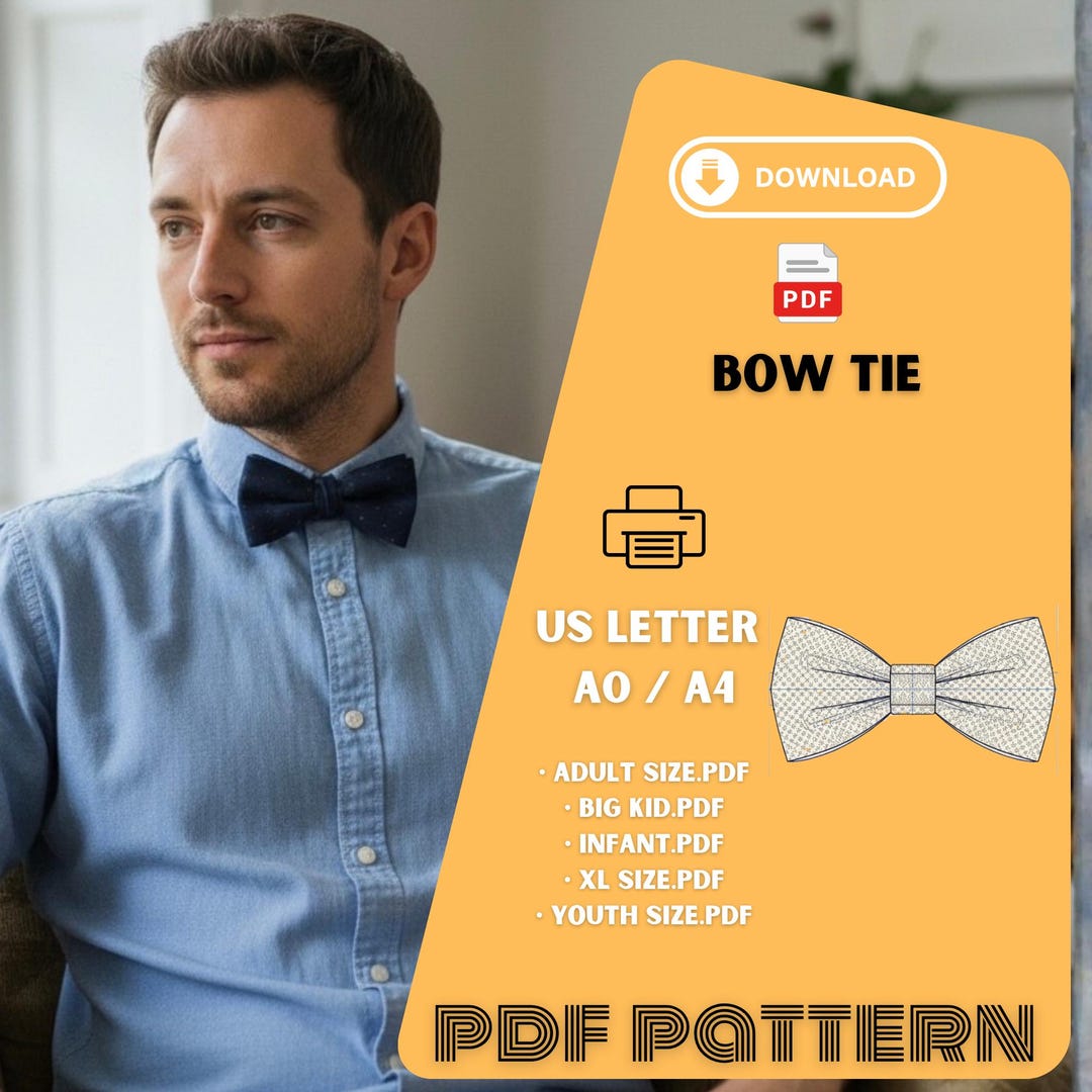 Printable Bow Tie Sewing Pattern PDF | Multi Size DIY Tie Template for ...