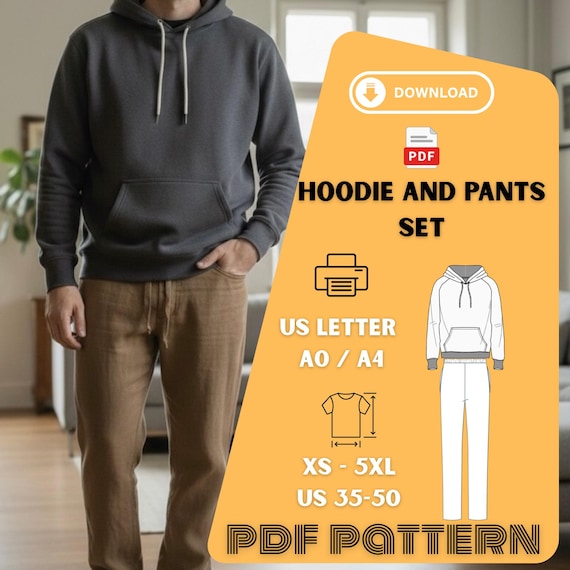 Hoodie and Pants PDF Sewing Pattern Set – Sizes XS to 5XL, Printable Format