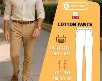 Patrón de costura para camisa de lino y algodón para hombre: XS-5XL (descarga digital, tamaño A0/carta estadounidense)