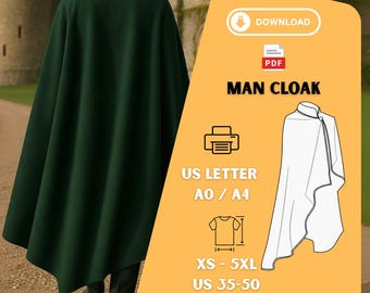 Men's Cloak Sewing Pattern: Renaissance Cosplay Cape (PDF Download, XS-5XL)