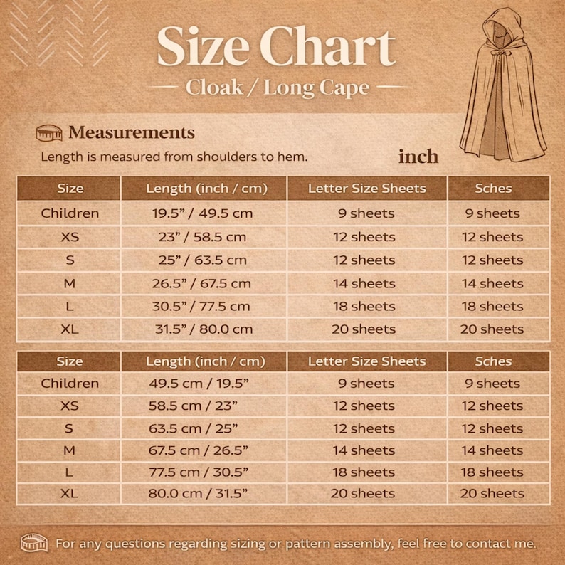 Printable Cloak Sewing Pattern PDF – Two Cape Styles XS-XL | A0 A4 ...
