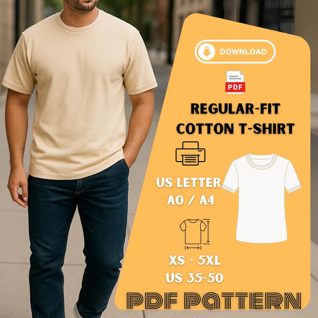 Men's Basic T-shirt Sewing Pattern: Regular Fit Cotton Tee XS-5XL (PDF ...