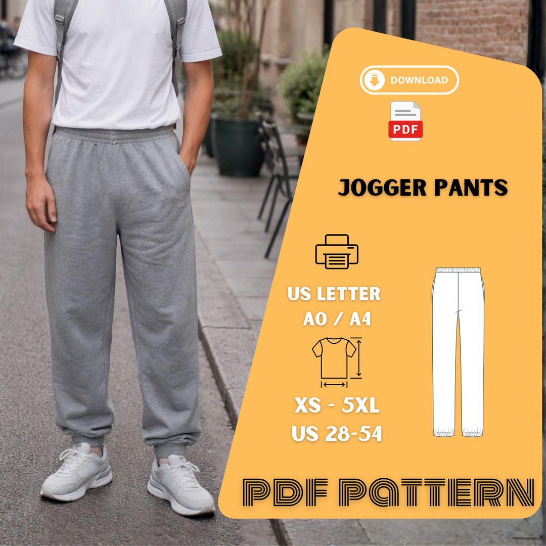 Mens Jogger Pants Sewing Pattern PDF Elastic Waist Sweatpants Lounge XS ...