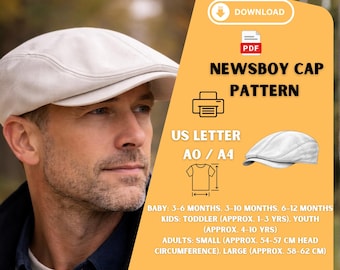 Newsboy Cap Sewing Pattern PDF Flat Cap Template Printable Multi Size