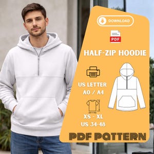 Half-Zip Hoodie Schnittmuster Pdf A4 A0 US Letter XS Xl