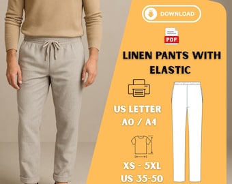Men's Linen Pants Sewing Pattern: Relaxed Fit Trousers XS-5XL (PDF Download)