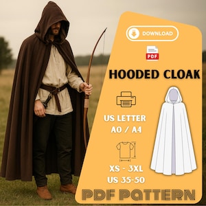 Hooded Cape Cloak Sewing Pattern: Medieval Renaissance Fantasy (PDF Download)