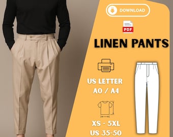 Men's Linen Pants Sewing Pattern: Tailored Trousers XS-5XL (Digital Download, US Letter/A0)