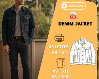 Mens Denim Jacket Sewing Pattern PDF – Classic Fit Printable Sizes XS to 5XL