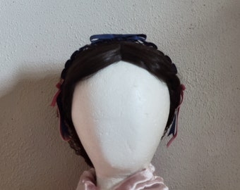 Victorian Civil War Ribbon Hairnet, Pink and Blue