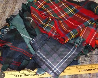 Tartan Remnant Pieces, Small Project Fabric, Grab Bag of Tartan