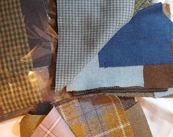 Mixed Bag of Wool Tweed Remnant Fabric Pieces