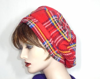 Ladies Tartan Fleece Beret, Warm Fleece Tam ©