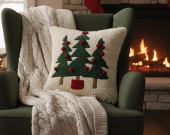Christmas Tree Punch Needle Pillow Pattern: Holiday Calming Project Digital Kit