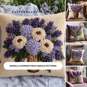 Mall för broderimönster med lavendelblommotiv, stansnål, örngott, blommigt kuddfodral, handtuftat, gör-det-själv-present, heminredning