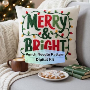 Merry and Bright Punch Needle Pattern: Holiday Decor Pillow Craft Digital Kit