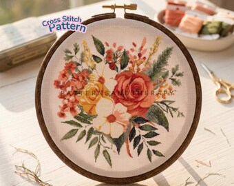 Flower Cross Stitch Chart Pattern Template PDF