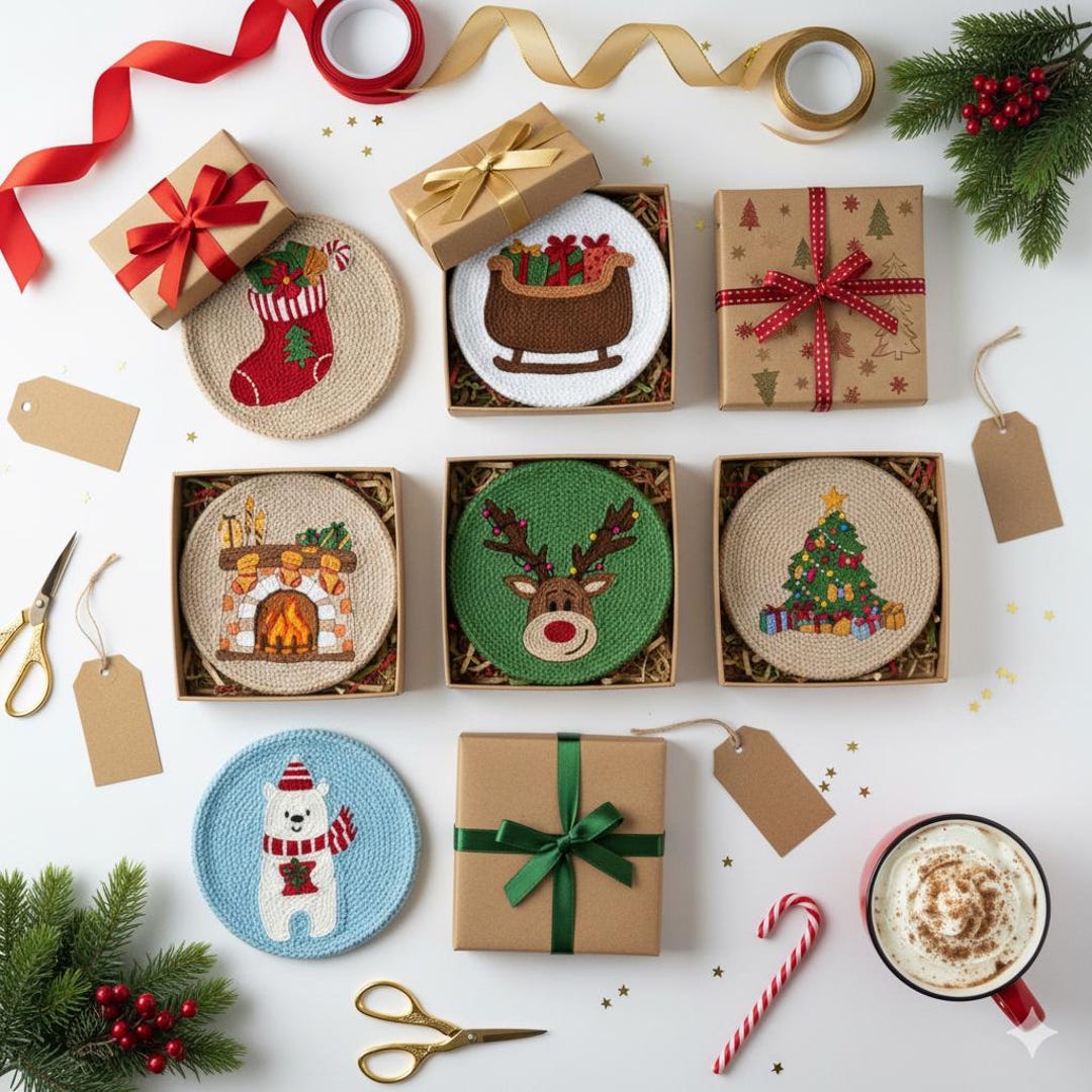 Christmas DIY Gift Coaster Punch Needle Pattern: Holiday Mug Rug ...