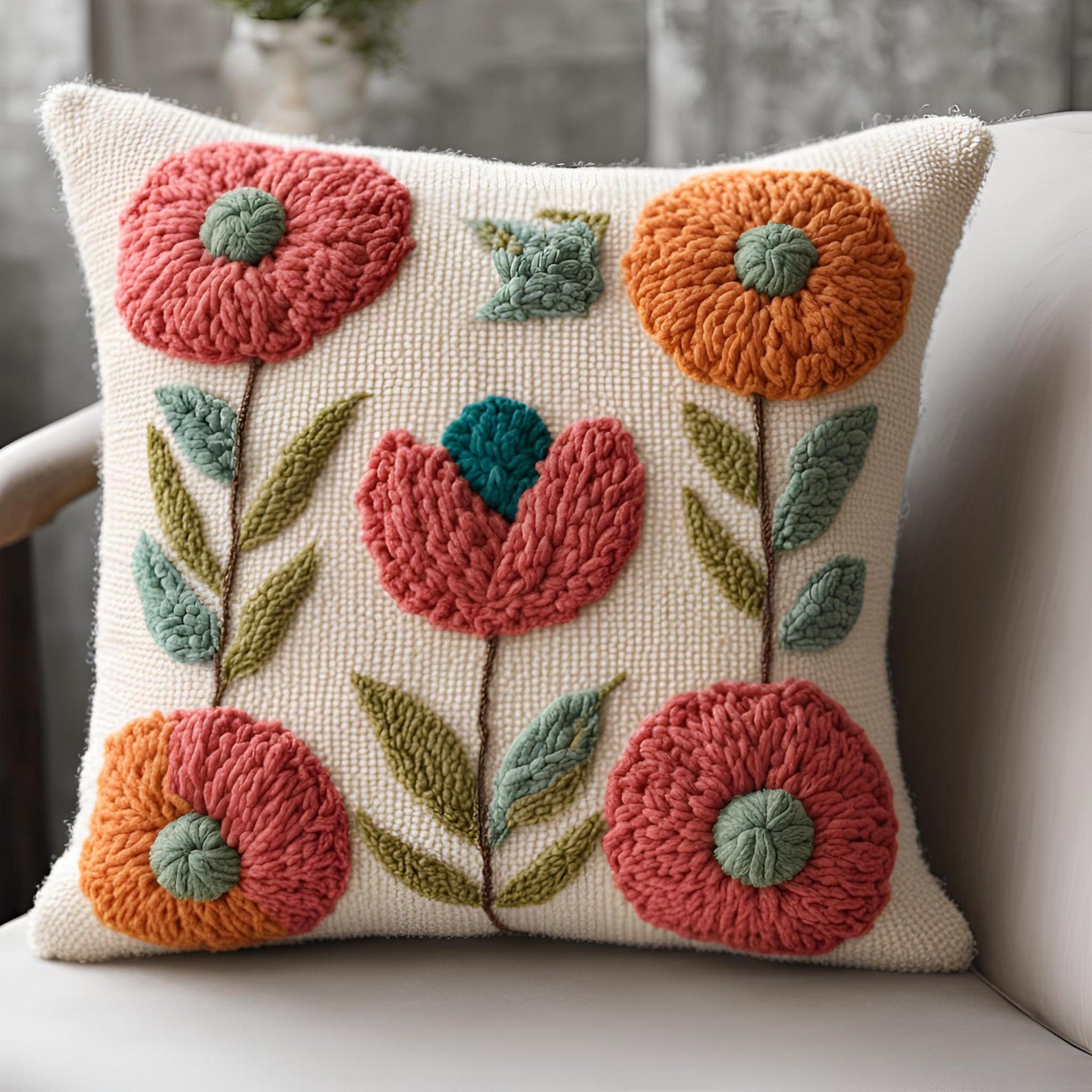 DIY Cushion Cover Punch Needle Pattern, Pillow Case Craft, Hand Tufted ...