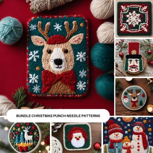 Christmas Drink Coaster Punch Needle Pattern, Xmas Holiday Crewelwork Cross Stitch Mug Rug, Needlepoint DIY Ornament, Noel Gift for Crafter