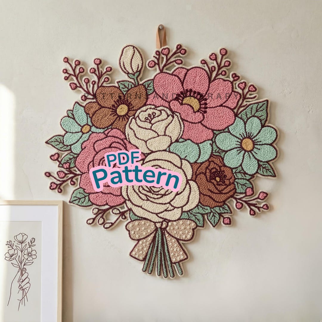 Bullet Hell Flower Pattern Tutorial Eternal Flower Punch Needle Pattern: DIY Handmade Bouquet Digital ...
