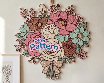 Eternal Flower Punch Needle Pattern: DIY Handmade Bouquet Digital Template