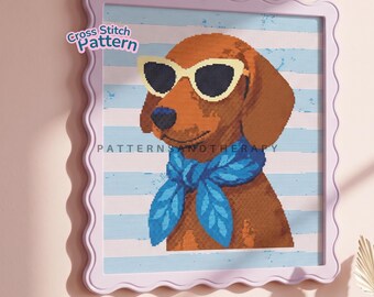 Funny Dog Cross Stitch Chart Pattern: Animal Portrait Motif PDF Template