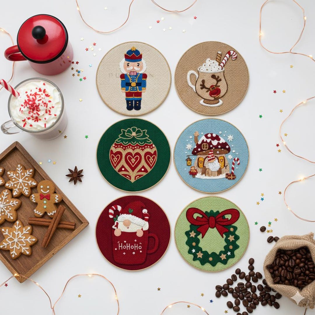 Christmas Coaster Punch Needle Pattern: DIY Gift Ornament Holiday Motif ...