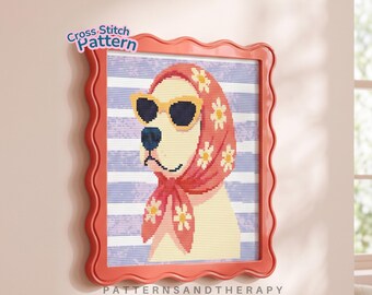 Funny Dog Cross Stitch Chart Pattern: Animal Portrait Motif PDF Template