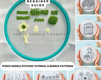 Punch Needle Tutorial Kit, Beginner Hand Tufted Embroidery Guide, Learn How to Punch Needle Stitch, DIY Mug Rug Coaster Pattern Template