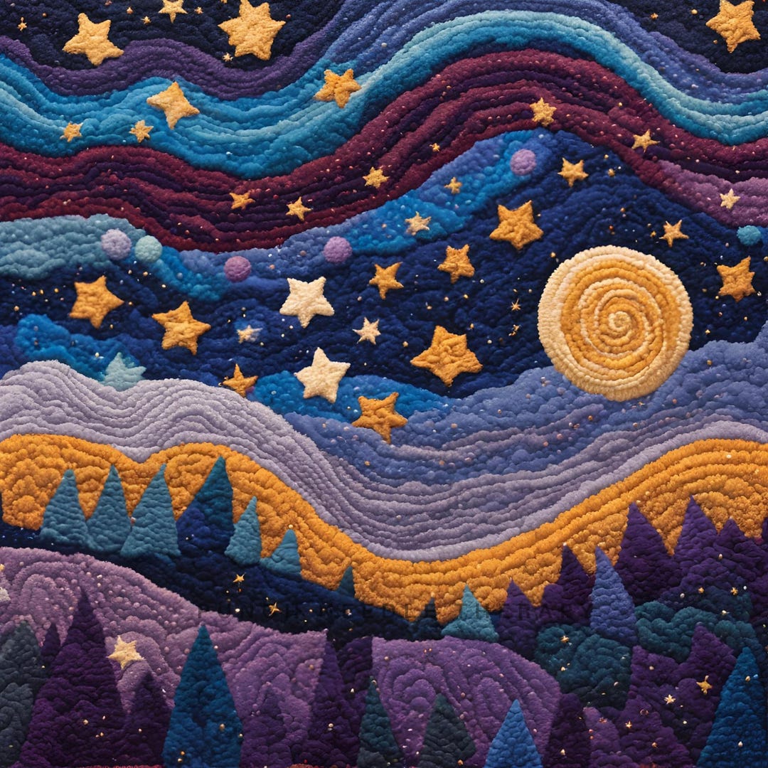 Whimsical Mountain Wall Art Punch Needle Embroidery Pattern, Night Sky ...