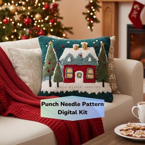 Modello per cuscino natalizio con punch needle: regalo di Natale per gli amanti dell'artigianato