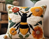 Spring Bumble Bee Punch Needle Pattern, DIY Pillow Case, Hand Tufted Embroidery Template, Needlepoint Cross Stitch Stick Cushion Cover