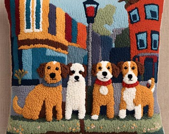 Dog Motif Punch Needle Pattern, Hand Tufted Template (Digital Download)