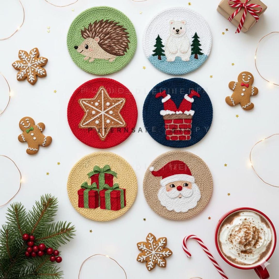 Holiday Mug Rug Punch Needle Pattern: Christmas DIY Gift Coaster Craft ...