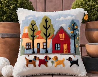 Dog Lover Punch Needle Pattern, DIY Pillow Cover Motif (Digital Download)