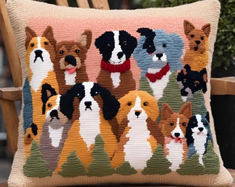 Dog Motif Cushion Cover Punch Needle Pattern (Digital Download)
