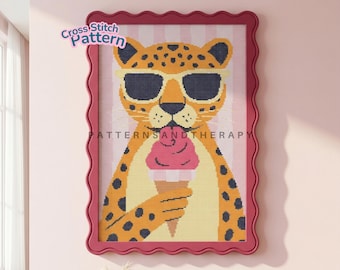 Funny Cheetah Cross Stitch Chart Pattern: Animal Portrait Motif PDF Template