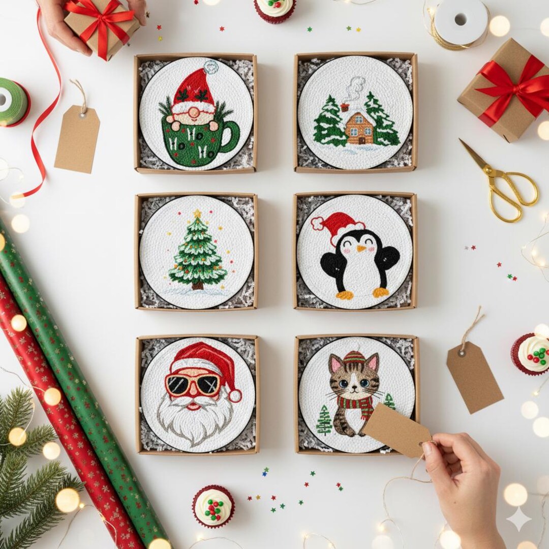 Gift Coaster Punch Needle Pattern: Christmas DIY Mug Rug & Ornament ...
