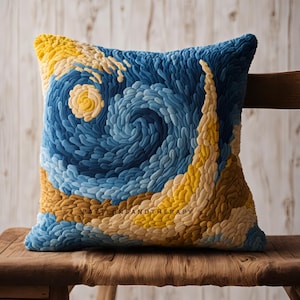 Van Gogh Stjärnnatt Punch Needle Mönster, DIY Mall (Digital Nedladdning)