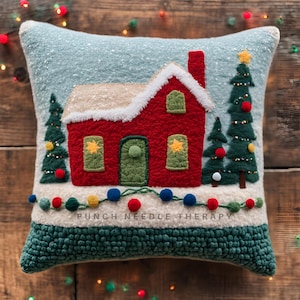 Lindo patrón de aguja perforadora para casa navideña, funda de almohada con bordado navideño, funda de cojín para punto de cruz, regalo de bricolaje con bordado navideño para ella