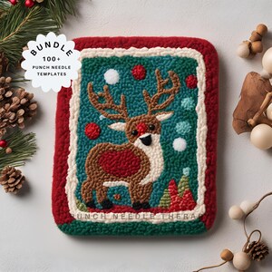Christmas Drink Coaster Mug Rug Punch Needle Pattern, Holiday Crewelwork Cross Stitch, DIY Ornament, Adult Craft, Embroidery Hoop Template