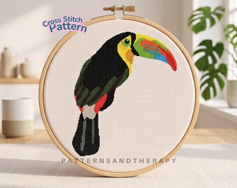 Toucan Cross Stitch Chart Pattern: Tropical Bird Motif PDF Template
