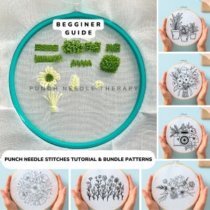 Learn How to Punch Needle Stitch, Punch Needle Kit, Beginner Hand Tufted Embroidery Tutorial Guide, DIY Mug Rug Coaster Pattern Template