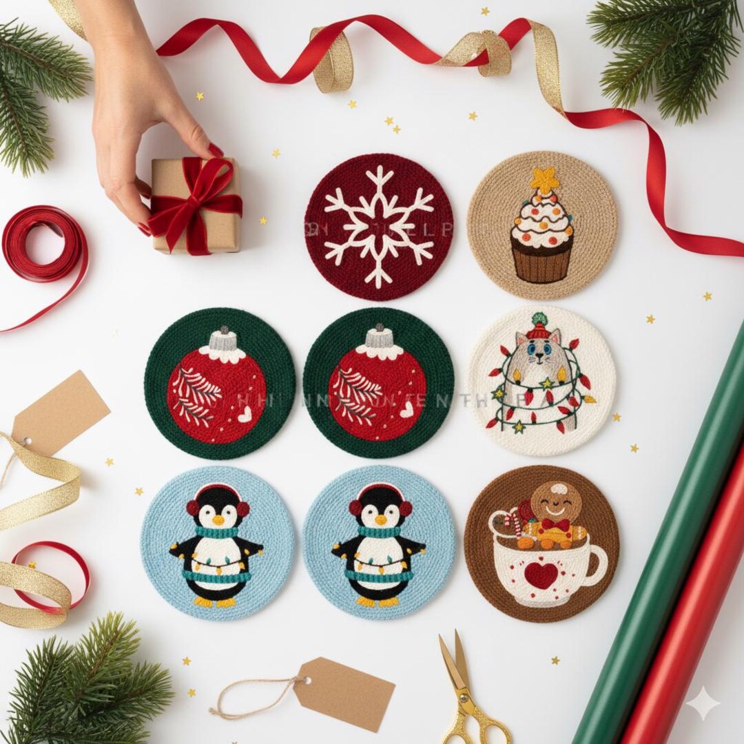 Holiday Drink Coaster Punch Needle Pattern: Christmas DIY Gift Ornament ...