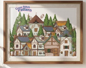 Town Cross Stitch Chart Pattern Template PDF