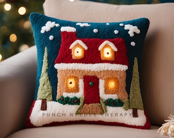 Christmas House Punch Needle Pattern: Xmas Mindful Craft Digital Kit
